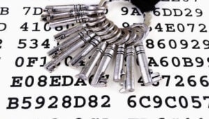 Keys on a sheet with encrypted data