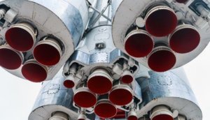 engines and nozzle Launch vehicle. Launch vehicle on the launch pad