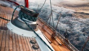 sail boat under the storm, detail on the winch