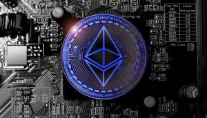 Ethereum Logo auf einem Rechenchip