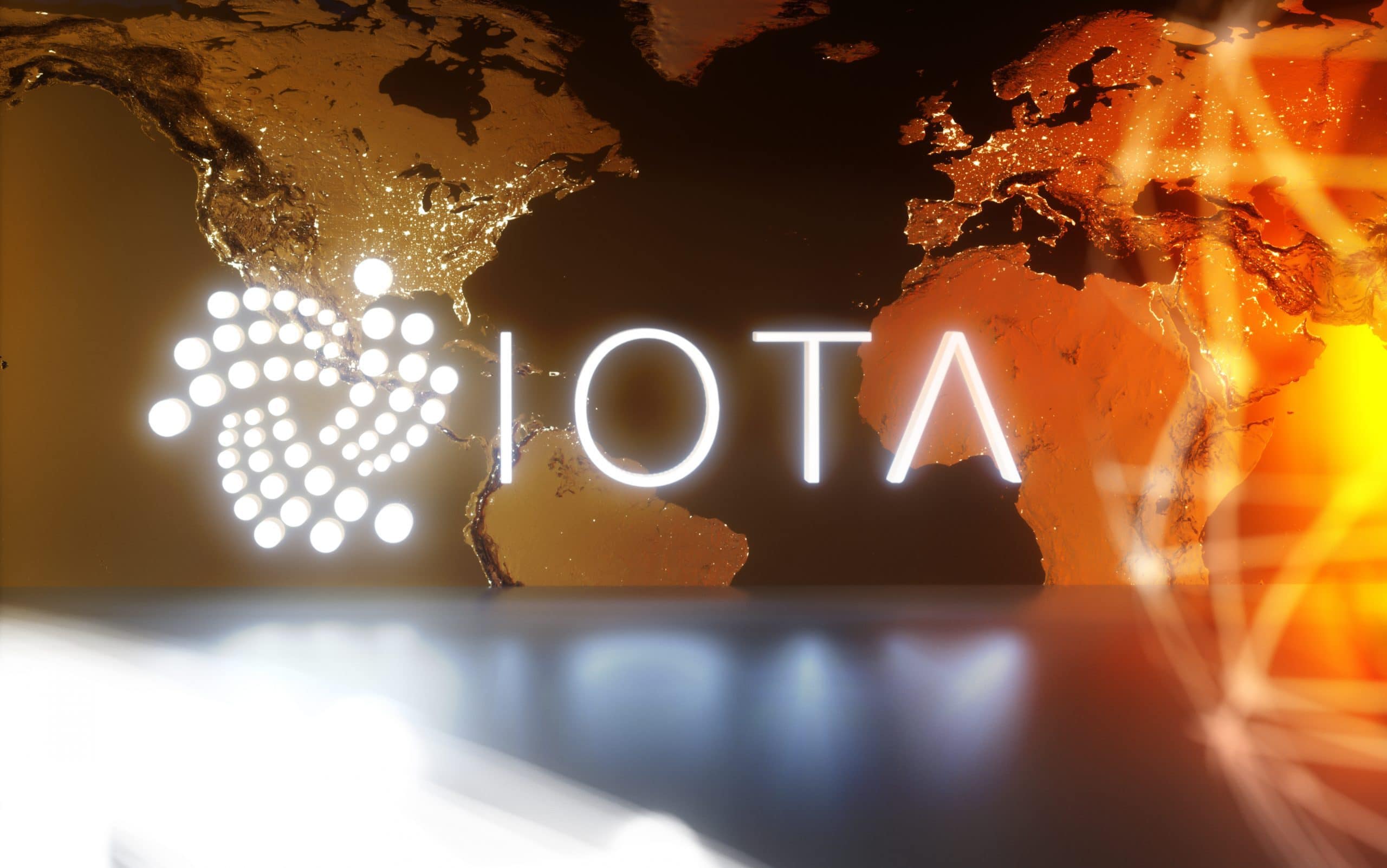Das IOTA Logo vor einer Weltkarte.