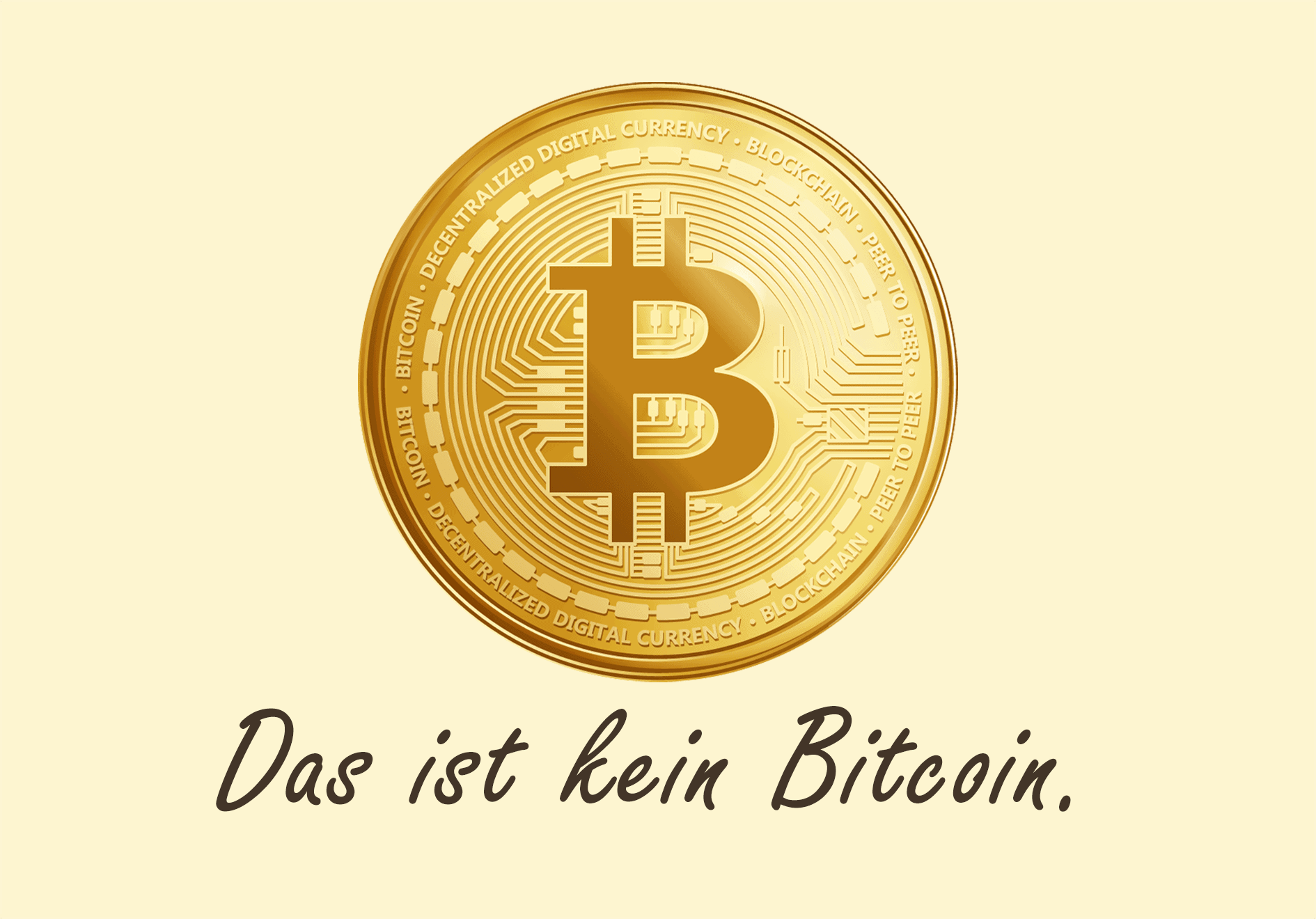 Die Grafik zeigt einen illustrierten Bitcoin mit einer Bildunterschrift.