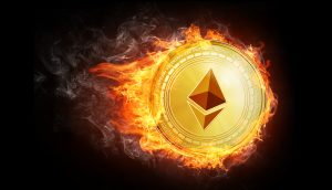 Ethereum-Münze steht in Flammen