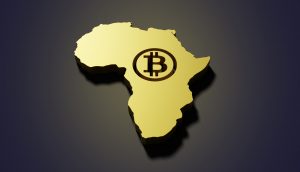 Bitcoin-Zeichen auf Afrika-Karte