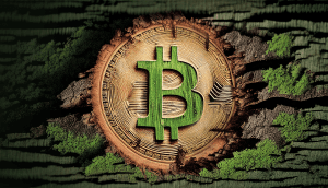 Bitcoin Münze grüner Hintergrund, Natur